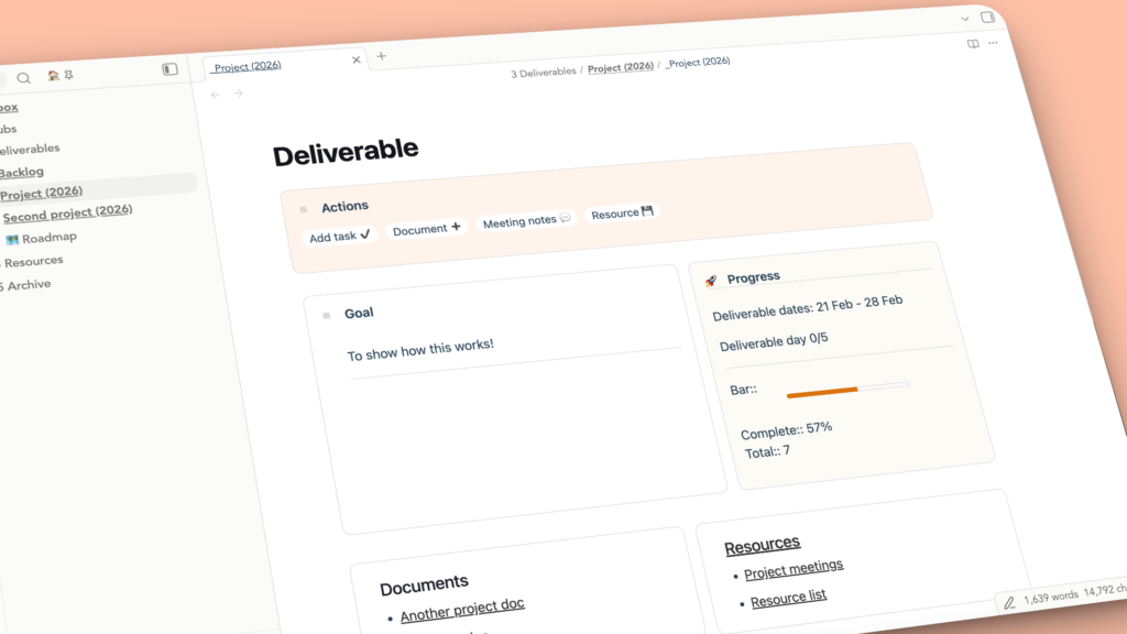 Example of a project dashboard