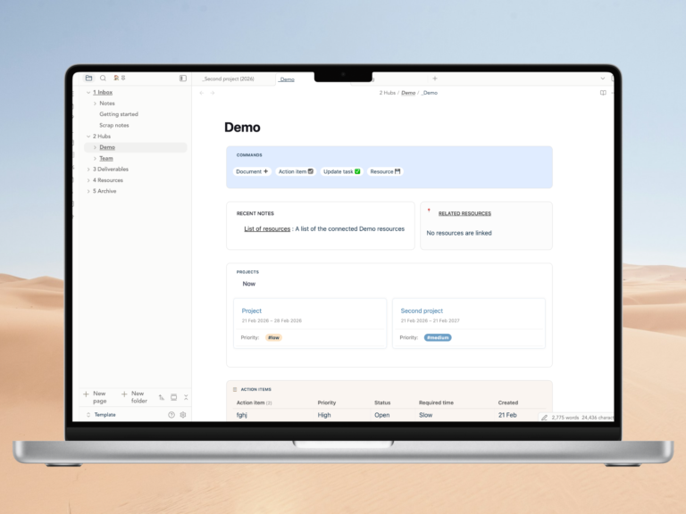 Project view of the template