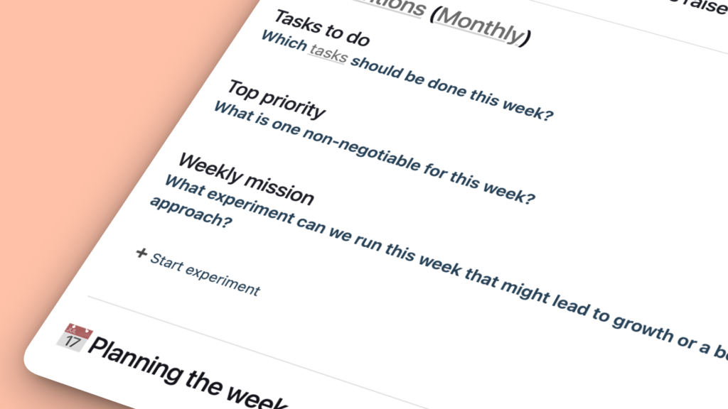 Example of weekly reflections in the template